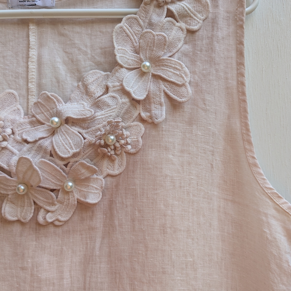 Rosemarie Italy Floral Embellished Linen Dress